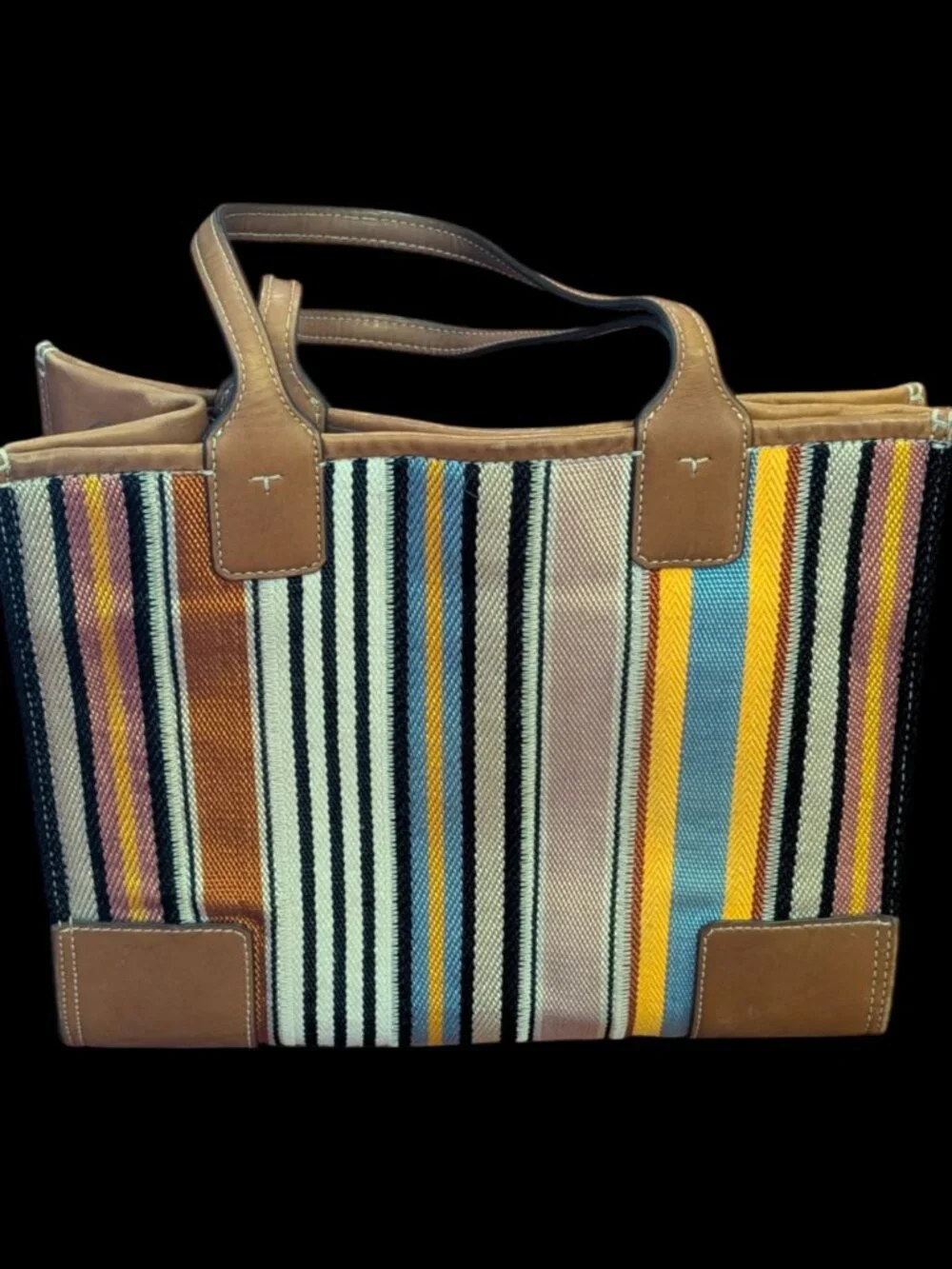 Tory Burch Ella Webbing Patchwork Magnetic Closure 12.95 X 4.38 X 10.56